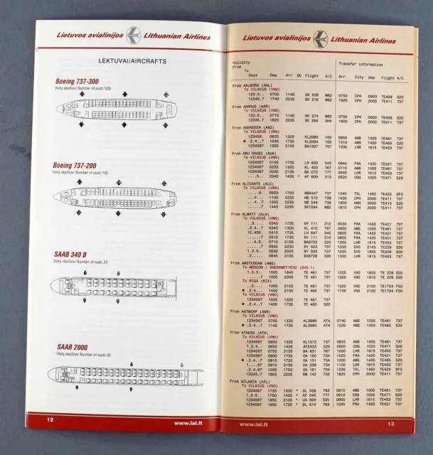 Lithuanian Airlines Airline Timetables X 3 - 1998 2001/02 2002 3