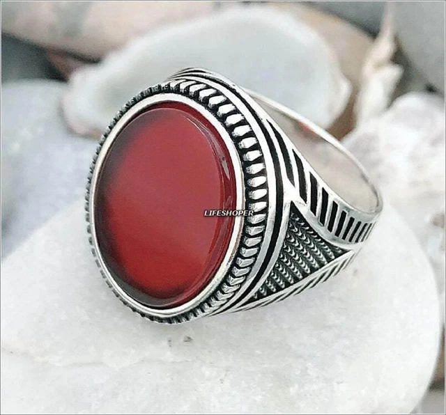 ARGENT HOMME BAGUE, Bague Hommes, Rouge Agate Cornaline Sterling