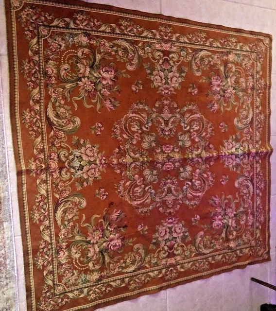 Antique Tapestry Table Cloth Floral  62x64