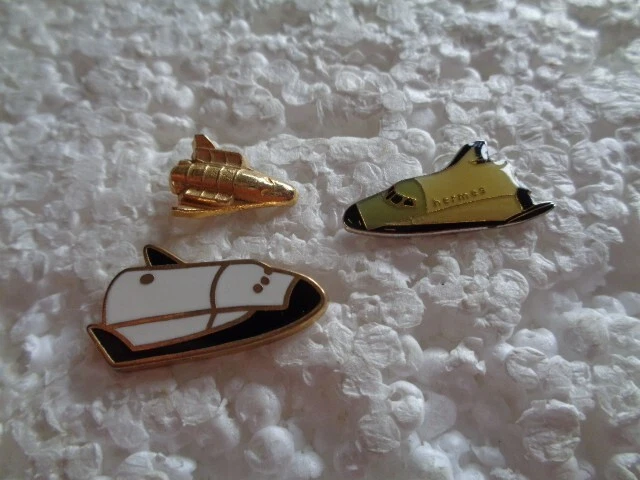 Job lot of 3 Space capsule space shuttle shaped  metal lapel pins