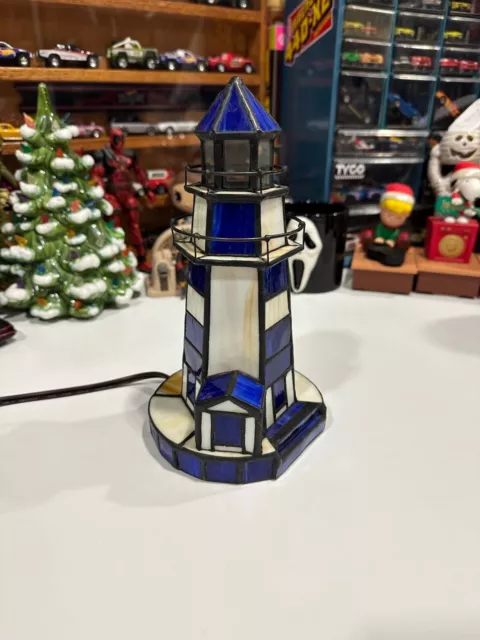 Lighthouse Lamp Stained Glass Tiffany Stile Nautical Beach Vintage Pre Owned