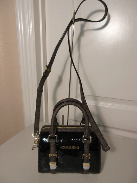 Michael Kors Bedford Legacy Satchel X-Small Signature Logo Black Patent  New