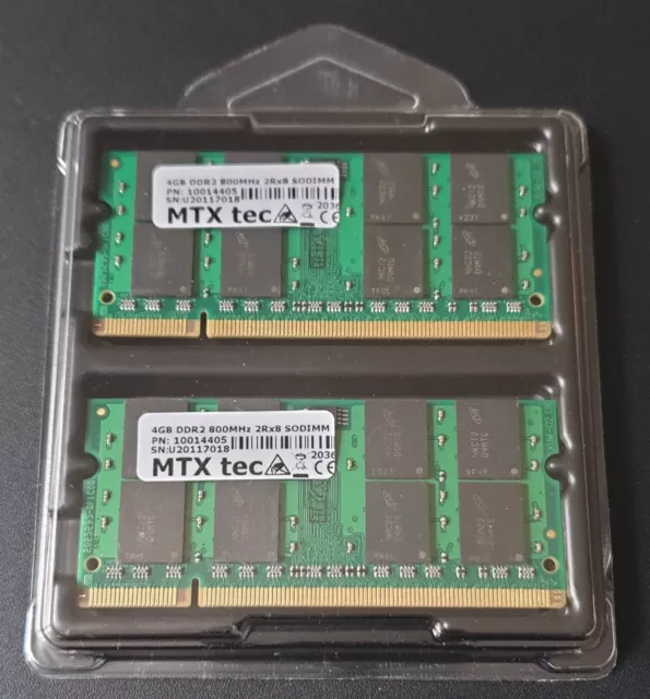 8GB SODIMM DDR2 800MHz 2x 4GB PC2-6400 MTXTec (Micron) MEMOIRE RAM PC PORTABLE