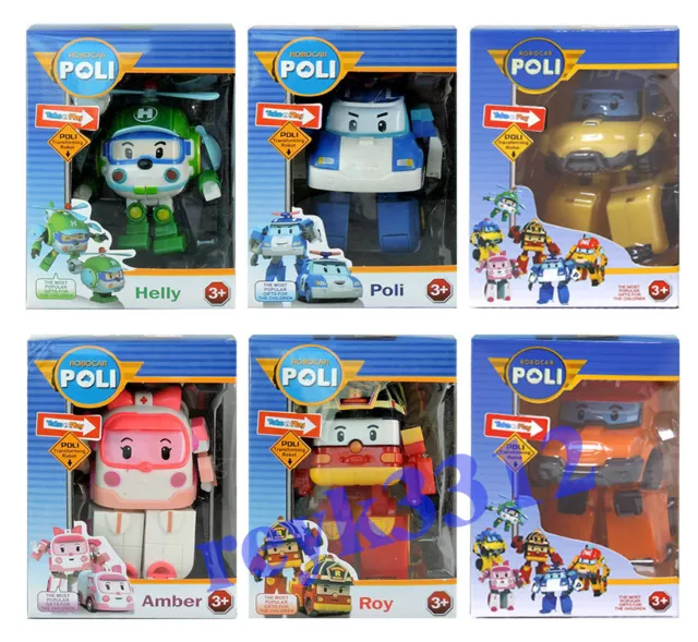 NEW 6Pcs Robocar Toys Poli Roy Amber Robot Transformers Car Toy Action Figure