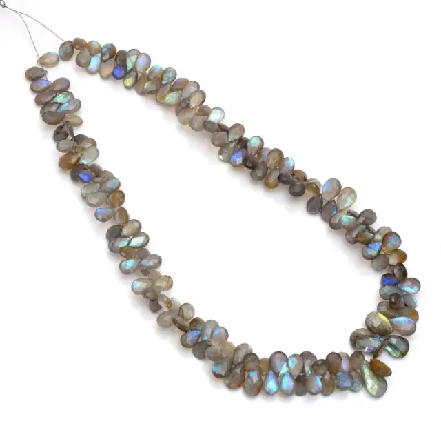 AAA Natural Labradorite Beads 6x8-9x6 MM Pear Faceted Gemstone Necklace 15 Inch