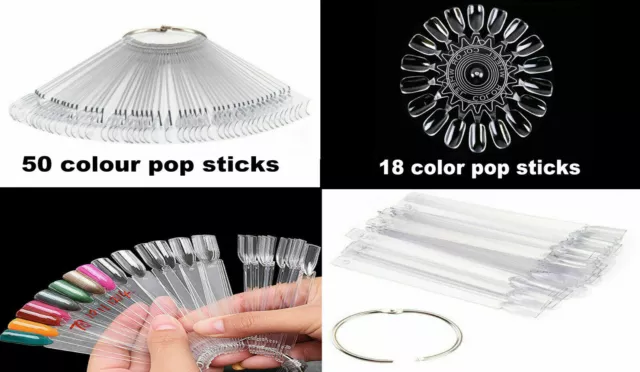 50 Display Nail Art Clear Key Ring Wheel Fan Polish Practice Color Pop Tip Stick