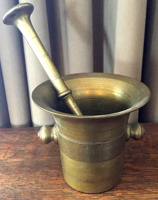 ANTIQUE 18th / 19th CENTURY BRONZE BRASS MORTAR WITH PESTLE