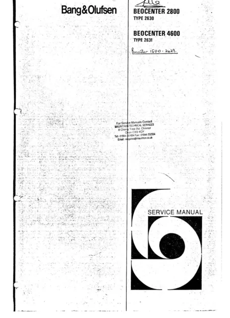 Service Manual Instructions for Bang Olufsen Beocenter 2800 (2630), 4600