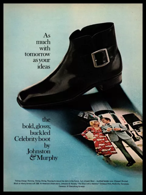 1970 Johnston & Murphy Buckled Celebrity Ankle Boot NASA Space Rocket Print Ad