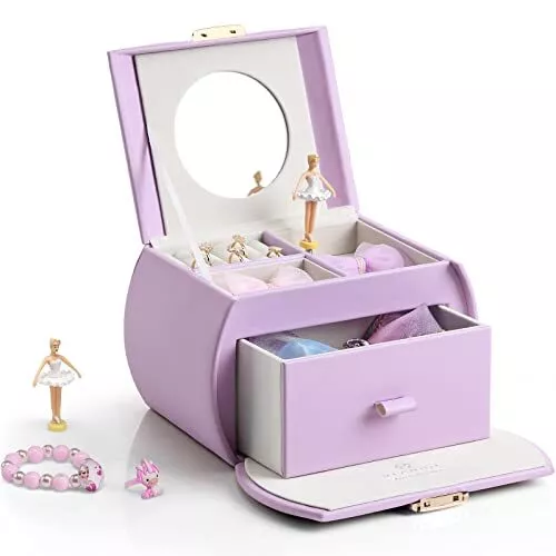 Musical Jewellery Box with Spinning Ballerina, Lockable Jewelry Case