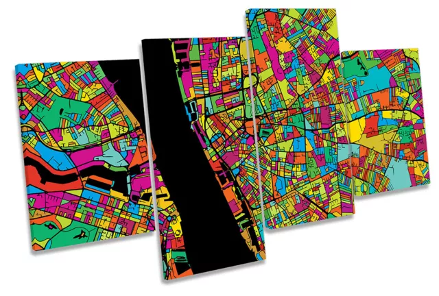 Liverpool City Modern Map Picture MULTI CANVAS WALL ART Print Multi-Coloured