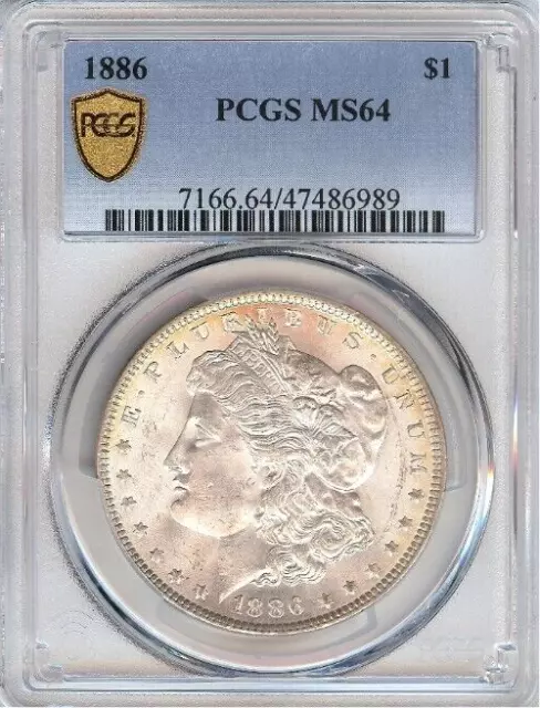 1886-P PCGS MS64 MORGAN SILVER DOLLAR Golden Rim Toning  GEM CARTWHEEL LUSTER