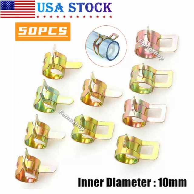 50Pcs 10mm 3/8" Spring Hose Clips Clamps Fastener Fuel Water Line Pipe Air Tube