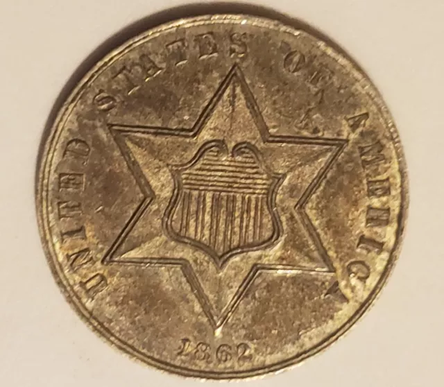 1862 Three Cent Silver Piece Trime 3c CIVIL WAR DATE US Coin