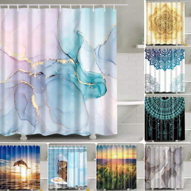 Shower Curtain Waterproof Polyester Fabric Bathroom Shower Curtain with Hooks