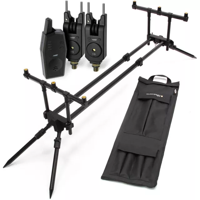 NGT Quickfish 3 Rod Pod Adjustable with Case & 2 Bite Alarms Carp Fishing