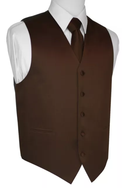 Men's Chocolate Satin Formal Dress Tuxedo Vest, Tie & Hankie Set. Wedding, Prom