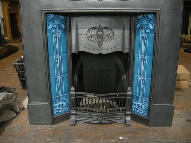 ART NOUVEAU KILN FIRED FIREPLACE TILE SET (10 TILES ) REF 25 Turquoise