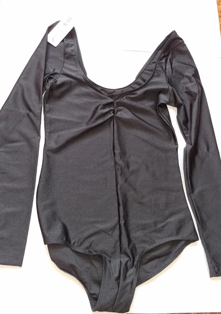 Bodytard adulto XL 14-16 nero a maniche lunghe con balletto arricciato / dramma / jazz