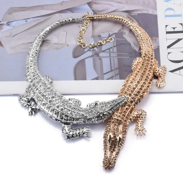 Heavy-duty Crystal Lock Collar Chain Exaggerated Alligator Necklace For Women