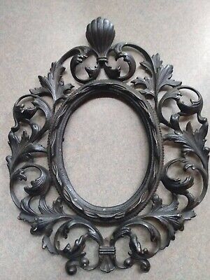 Antique black  cast iron ornate  picture frame Victorian  oval  fancy