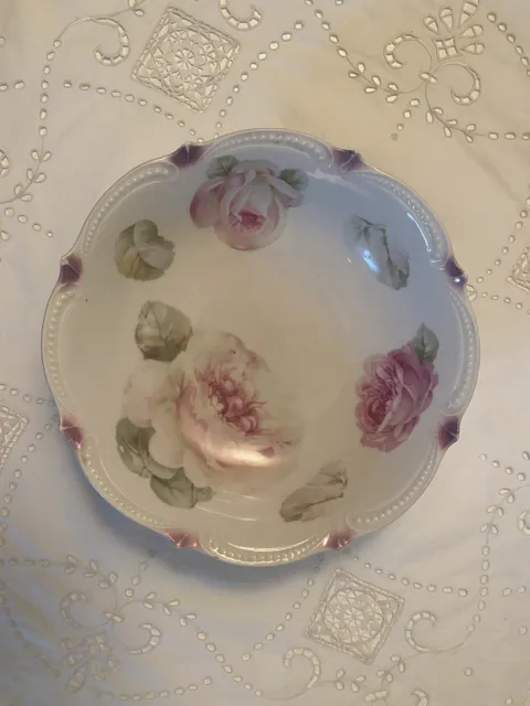 Vintage 1920s Koenigszelt Silesia Germany Porcelain 9” Bowl Roses Vintage