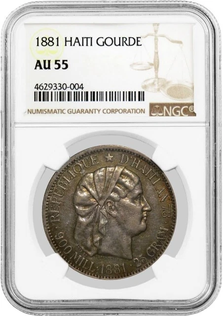 1881 Republic Of Haiti Gourde Silver NGC AU55 About Uncirculated Coin