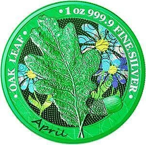 Germania 2019 5 Mark Oak Leaf - 12 Months Series - April 1 Oz silber Münze