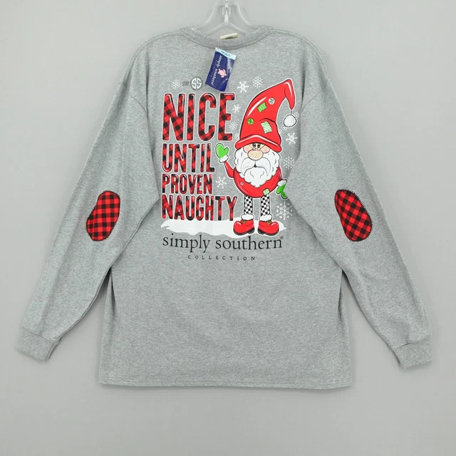 NWT SIMPLY SOUTHERN Christmas Shirt Womens Large Gray Long Sleeve
