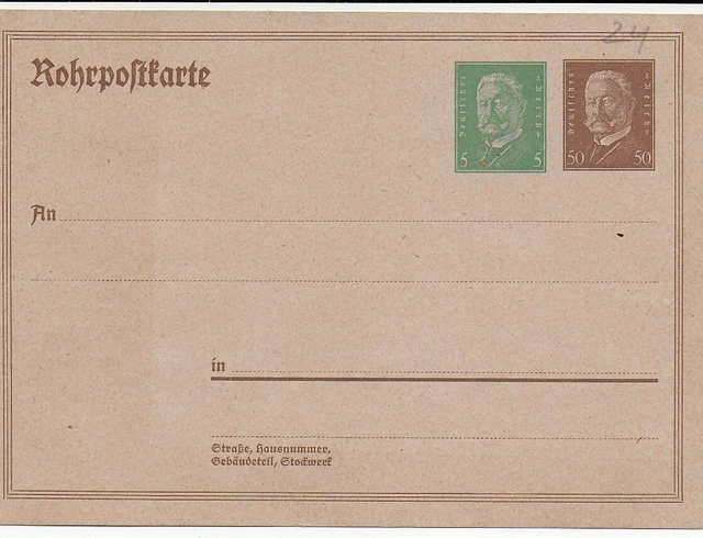 Deutsches Reich - Ganzsache - Rohrpostkarte - ungebraucht