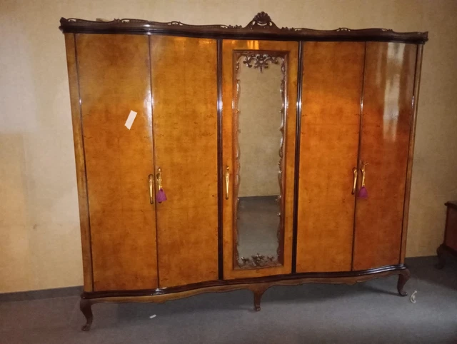 Armadio Antico Chippendale 5 ante Metà '900 Struttura Legno intagliato Italia