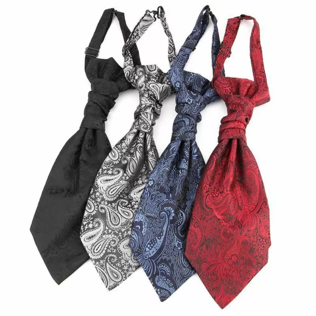 Men Cravat Pre-tied Ascot Tie Satin Casual Paisley Stripe Ascots Necktie Formal