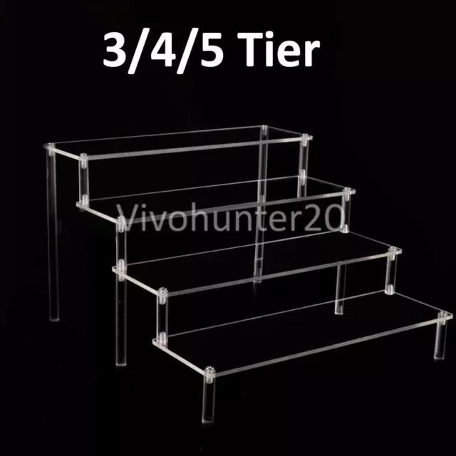 3/4/5 Tier Clear Acrylic Holder Riser Display Shelf Removable Rack Figures HOT 2