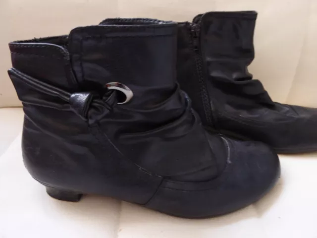 Black Leather ANKLE BOOTS Size UK4  EU 37 Side Zip Low Heel