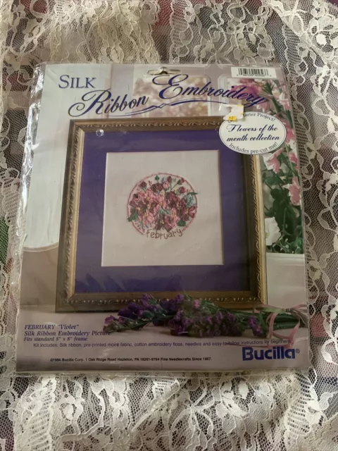 Bucilla Silk Ribbon Embroidery Flower of the Month FEBRUARY 1994 Violet Sealed