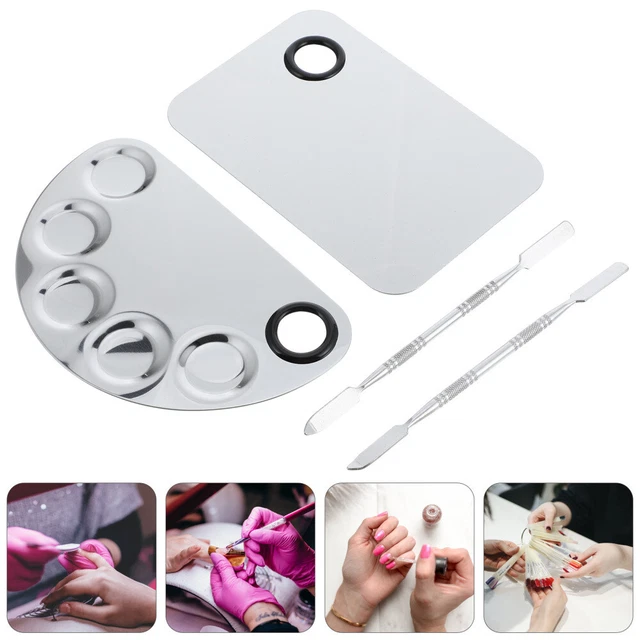 2 Sets/4pcs Stainless Steel Makeup Palettes Nail Art Display Board Scrub Bag