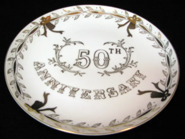9 in. Lefton 50th anniversary plate hand painted with gold bells & leaf design