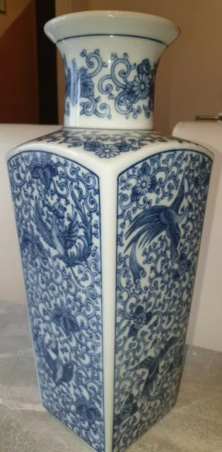 chinesische Vase blau weiß Phönix japanische Vase gemarkt China Vase  markiert