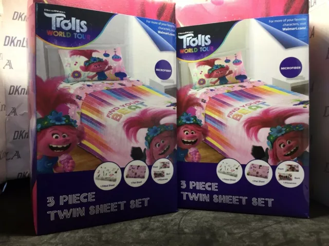 Trolls' World Tour "Find Your Beat" 3 Piece Twin Sheets  w/Reversible Pillowcase