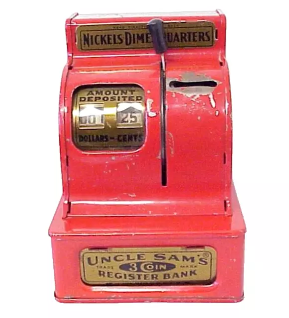 Vintage Uncle Sam's 3 Coin Register Bank Red Uncle Sam's Register Bank Michigan