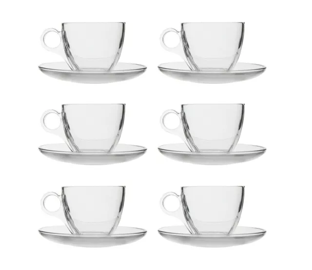12pc Glass Cup Mug & Saucer Base Table Tea Cappuccino Espresso Coffee Drink Set
