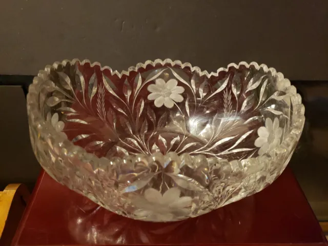 10" Oval Bowl Centerpiece Fruit BIG American Brilliant Period Cut glass Crystal