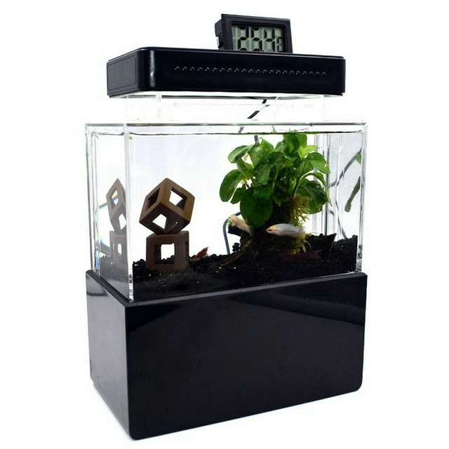 Mini Aquarium Fish Tank Home Desktop Water Filtration Led Light Decor Tank 2