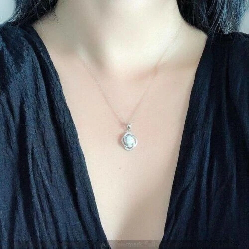 2Ct Oval Cut Fire Opal Lab Created Diamond Women's Pendant 14K White Gold Finish
