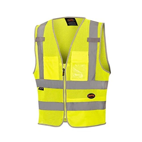 Safety Vest for Men – Hi Vis Reflective Mesh Neon with 8 Pockets, Zipper Clos...