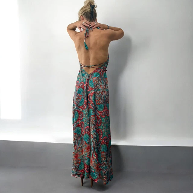  Robe Longue En Soie Hoss Intropia - Dos Nu, Multicolore, Taille 38, Neuve Avec étiquettes