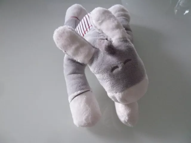 V9 - Doudou Peluche  Noukie's Ane Gris Blanc Culotte Raye Rouge 26C Etat Neuf* 2