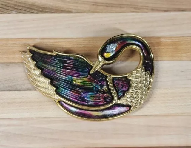 Vintage Goldtone 1980s Metallic Swan French Barrette