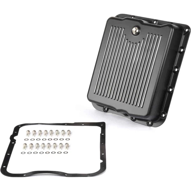 JEGS 61183K Black Finned Aluminum Transmission Pan Kit for GM TH700-R4 and 4L60