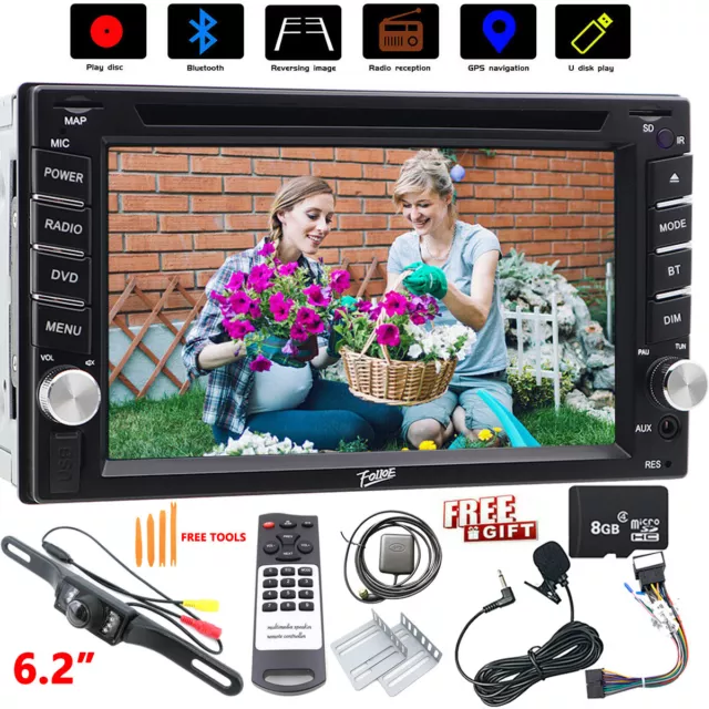 Camera+ FM GPS Double 2Din Car Stereo Radio CD DVD Player Bluetooth USB SD SWC